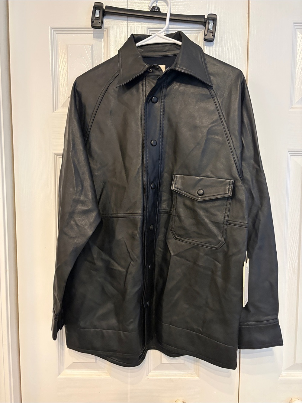 Unpublished Black Button-Front Leather like Shirt Jacket 718